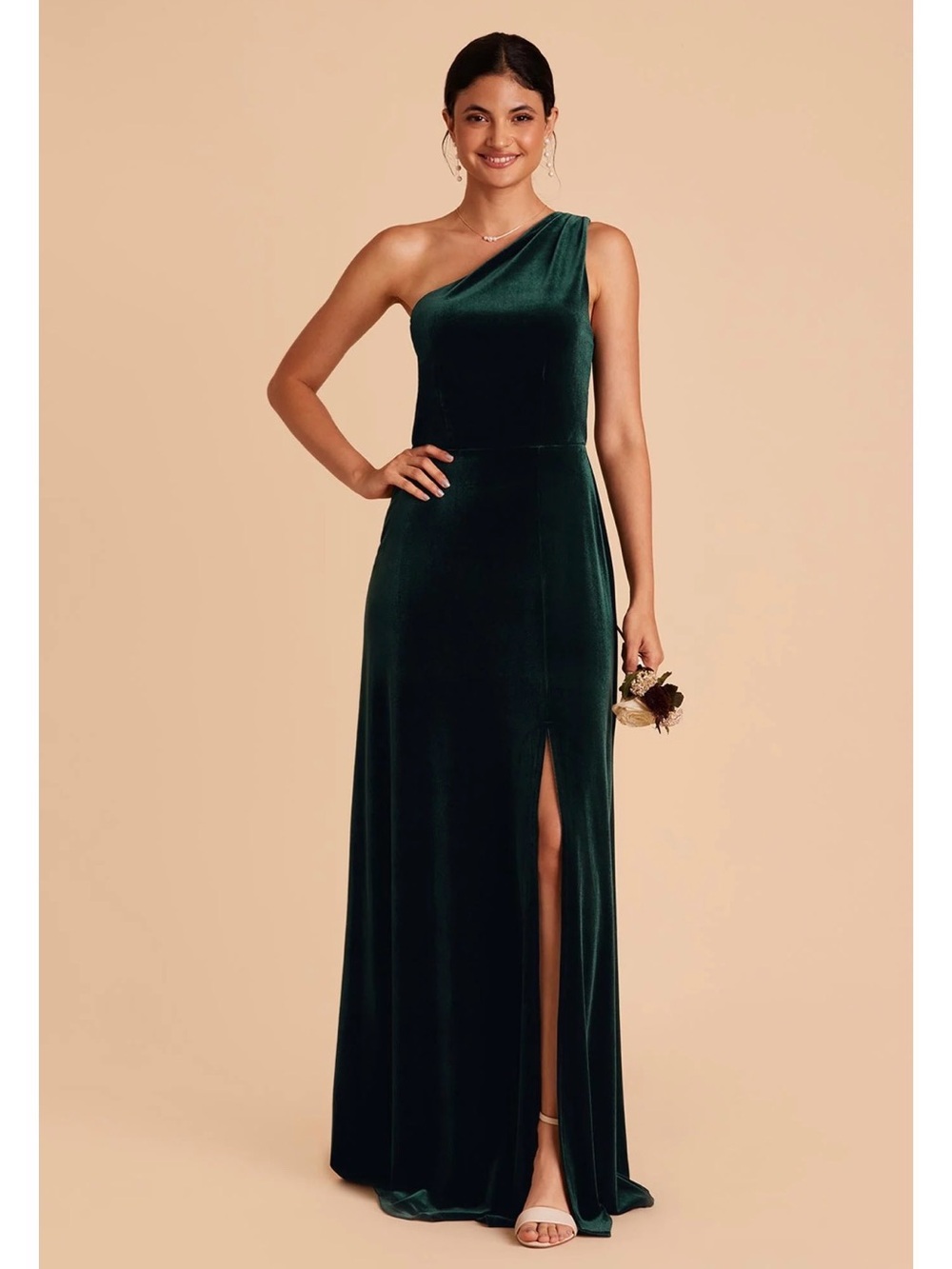 Birdy Grey Kira dress - Emerald Green, Velvet, One-Shoulder Gown, size small